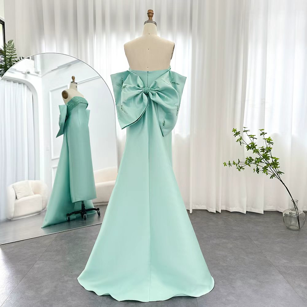 off-shoulder satin gown with beaded neckline – LILAC