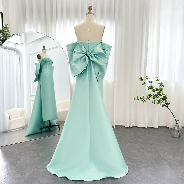 off-shoulder satin gown with beaded neckline – LILAC