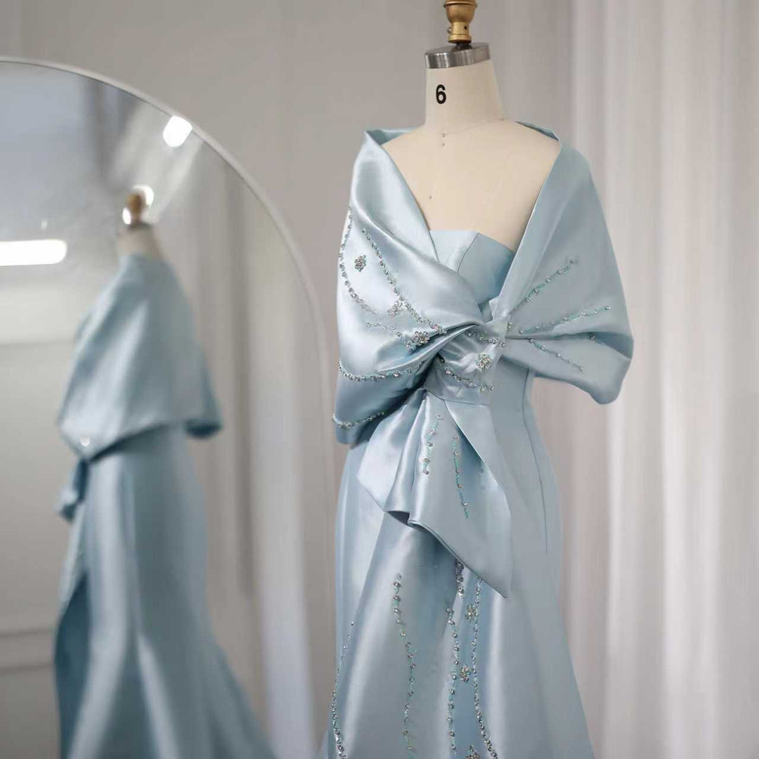 فستان حورية البحر من الساتان بدون حمالات مع فيونكة مزخرفة - سيلين