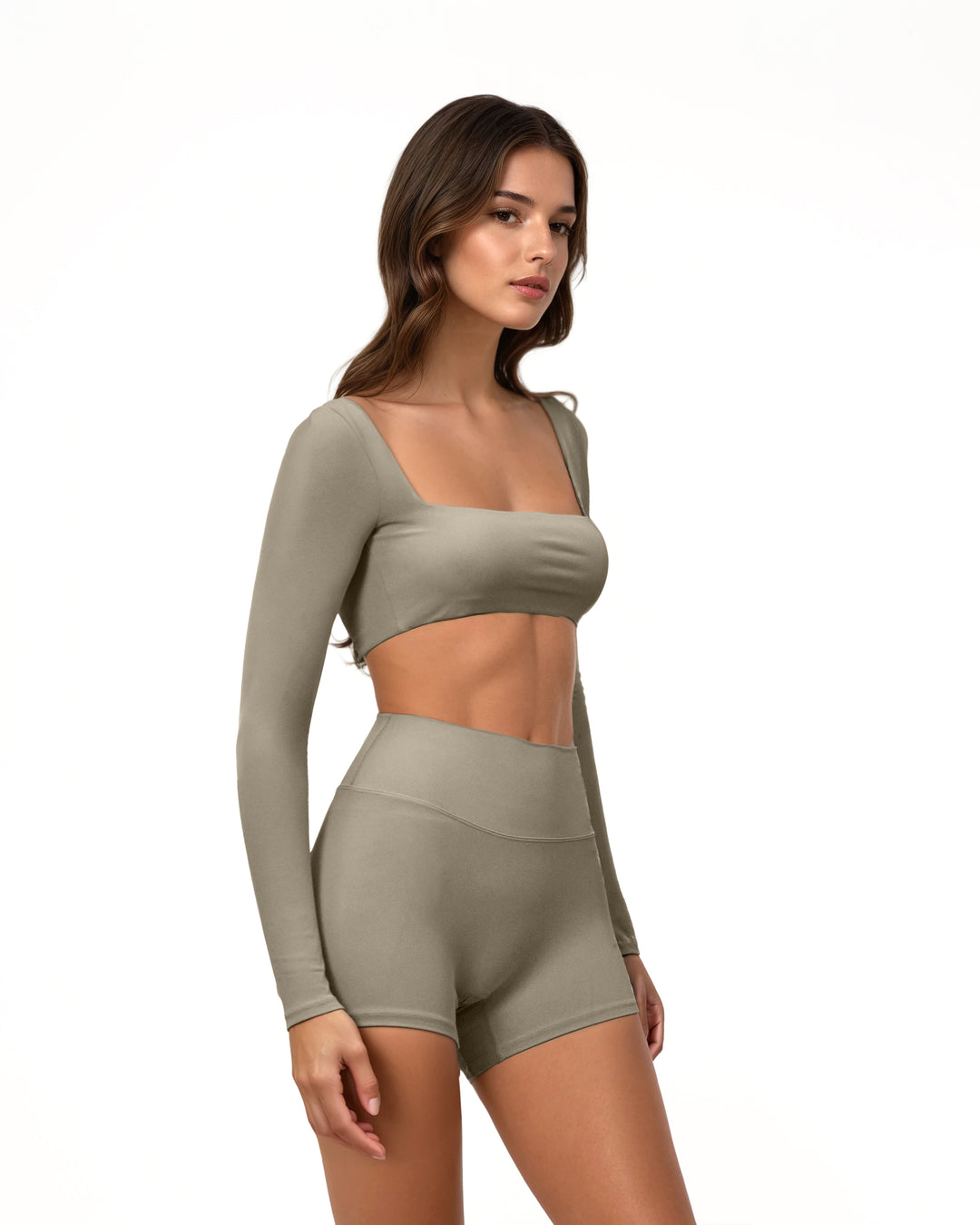 long-sleeve crop top with high-waist shorts set – SAGE FLEX
