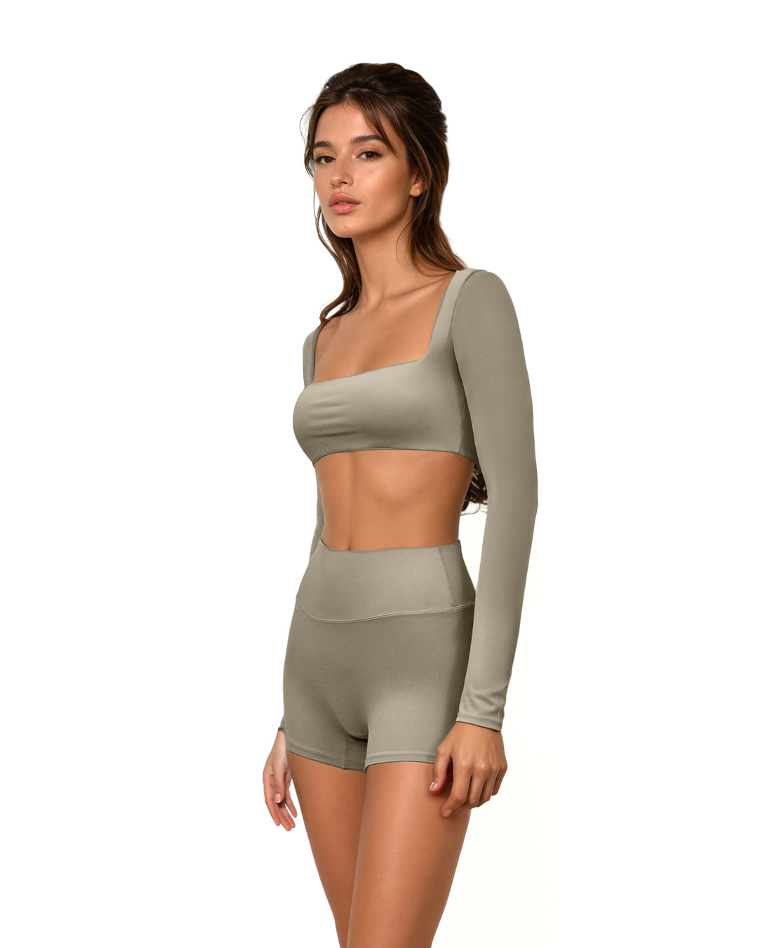 long-sleeve crop top with high-waist shorts set – SAGE FLEX