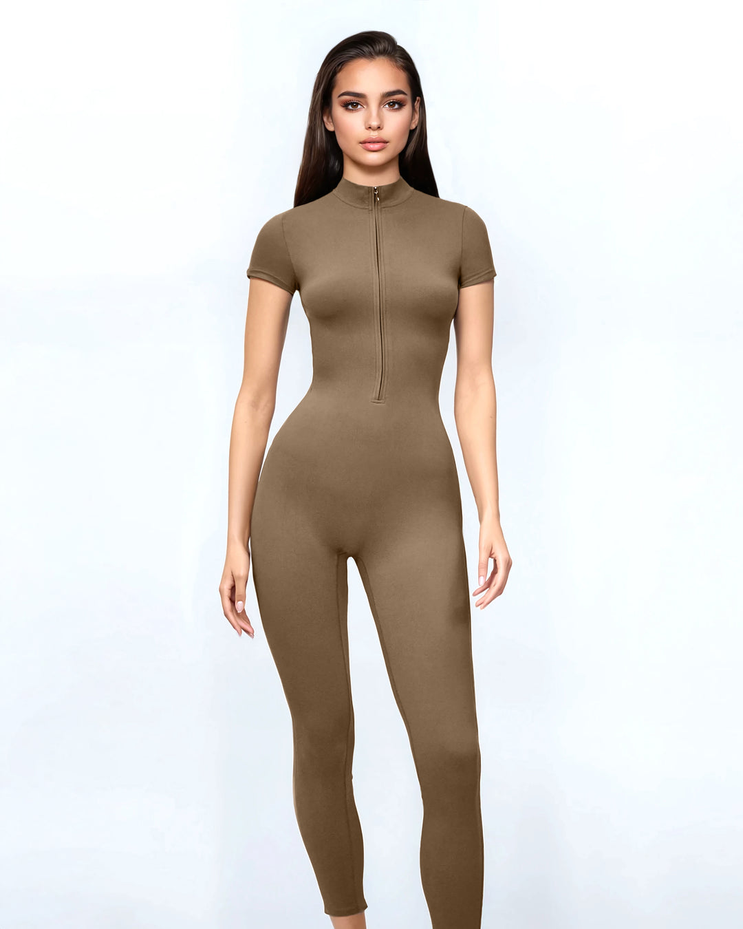 short-sleeve zip-front jumpsuit – VERA