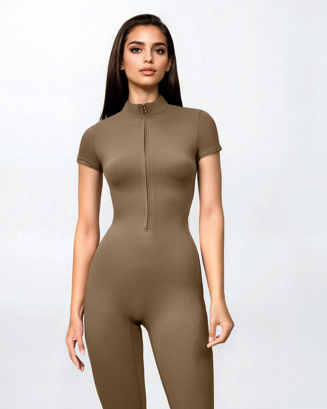 short-sleeve zip-front jumpsuit – VERA