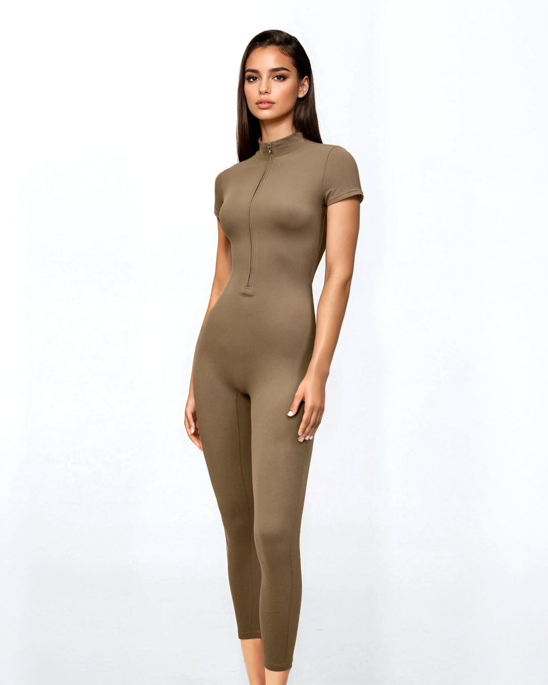 short-sleeve zip-front jumpsuit – VERA