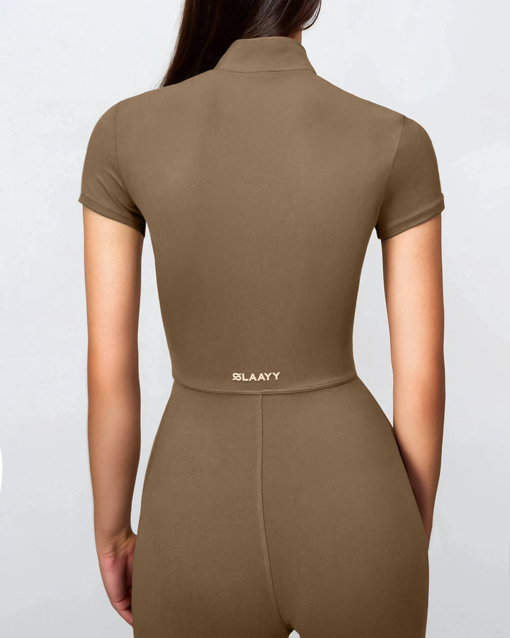 short-sleeve zip-front jumpsuit – VERA