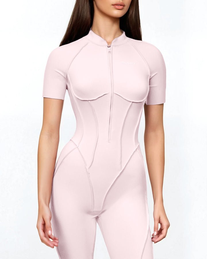 zip-front contour biker jumpsuit – LILAC