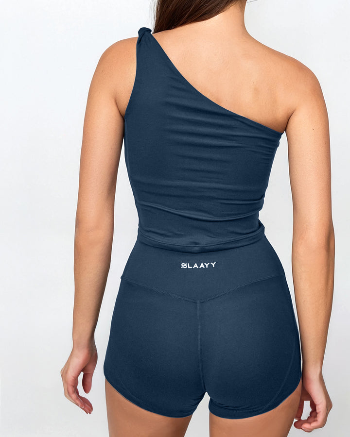 one-shoulder crop top & shorts set – MIDNIGHT