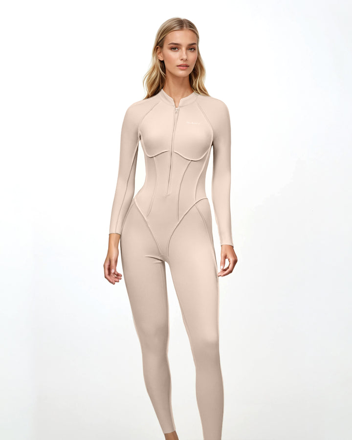 long-sleeve zip-front contour jumpsuit – IVORS