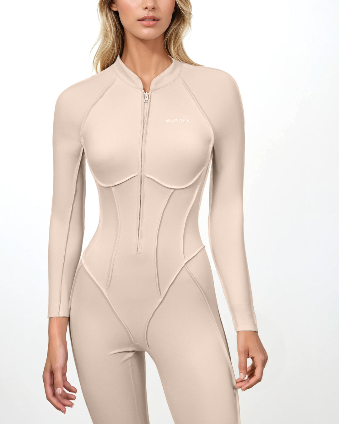 long-sleeve zip-front contour jumpsuit – IVORS