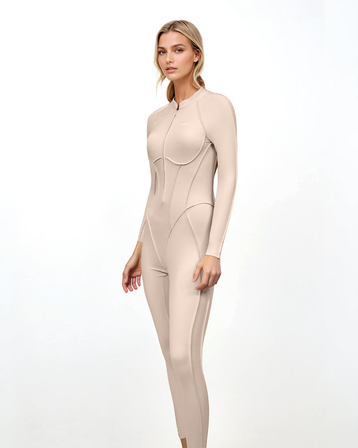 long-sleeve zip-front contour jumpsuit – IVORS