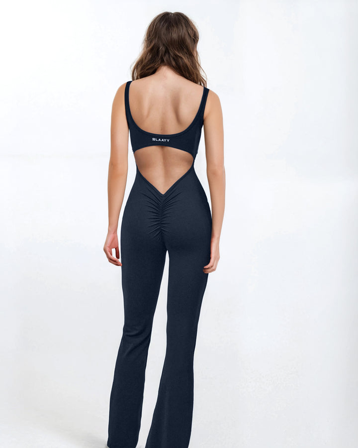scoop-neck flared jumpsuit – MIDNIGHT