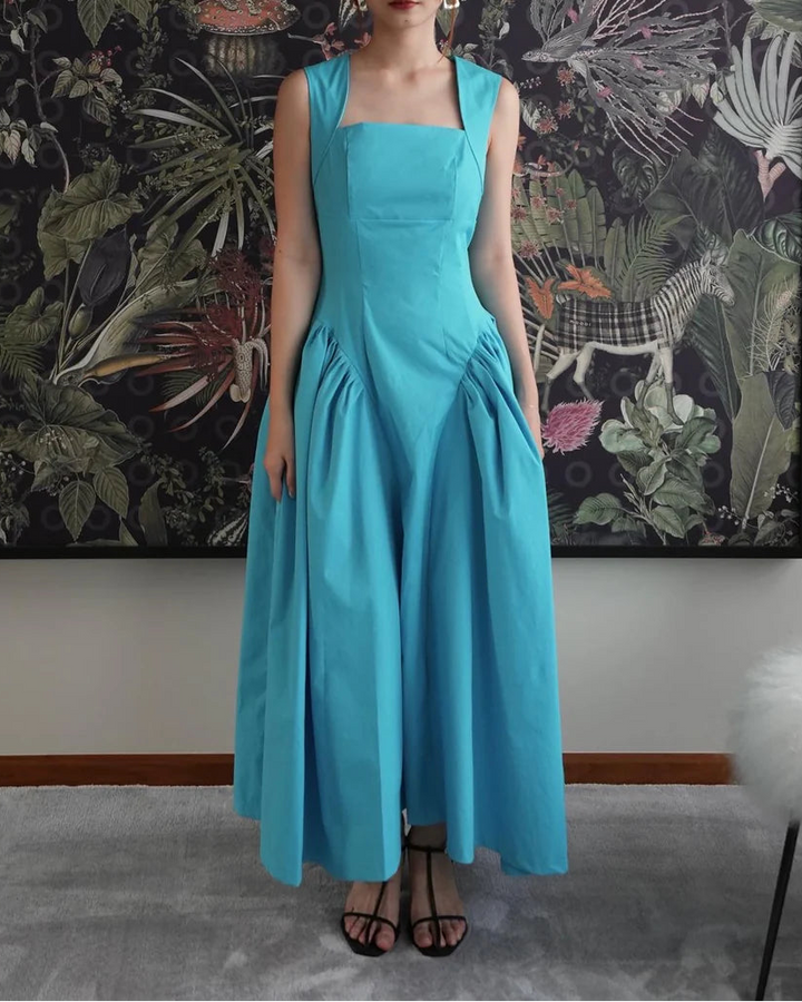 Haut à manches évasées plissées et ensemble jupe longue avec ceinture à la taille – Rosiny 