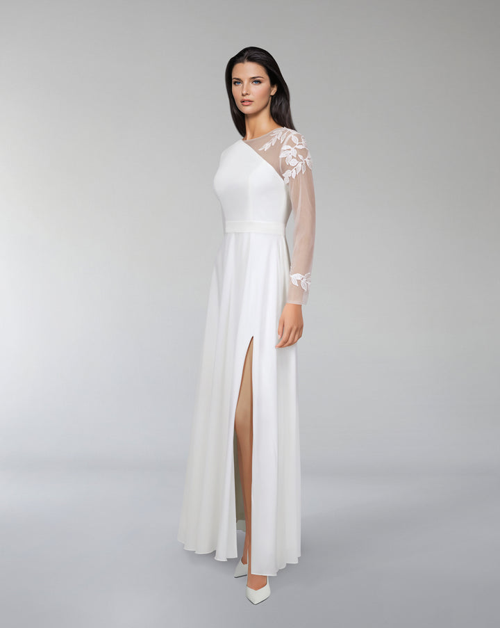 Shoulder off dress with see-through sleeve - QLVEN