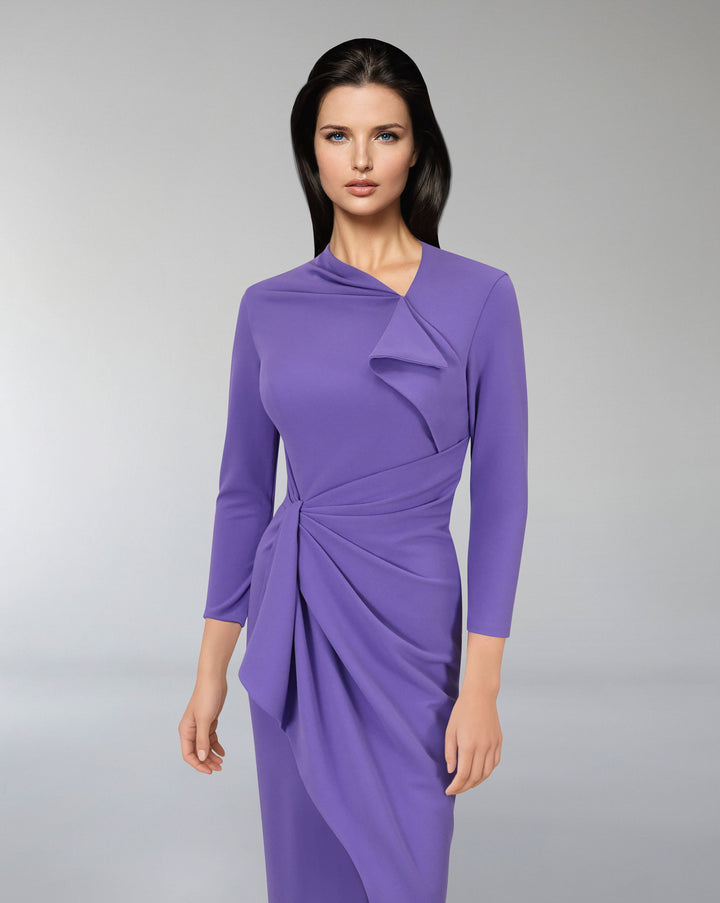 Asymmetrically draped dress with front slit - KEVEY