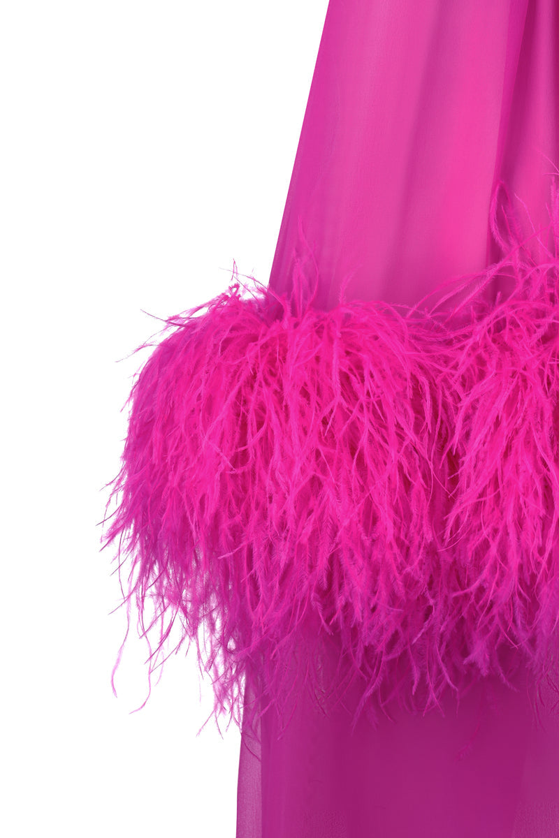 halter chiffon gown with feather trim – FIORELLA