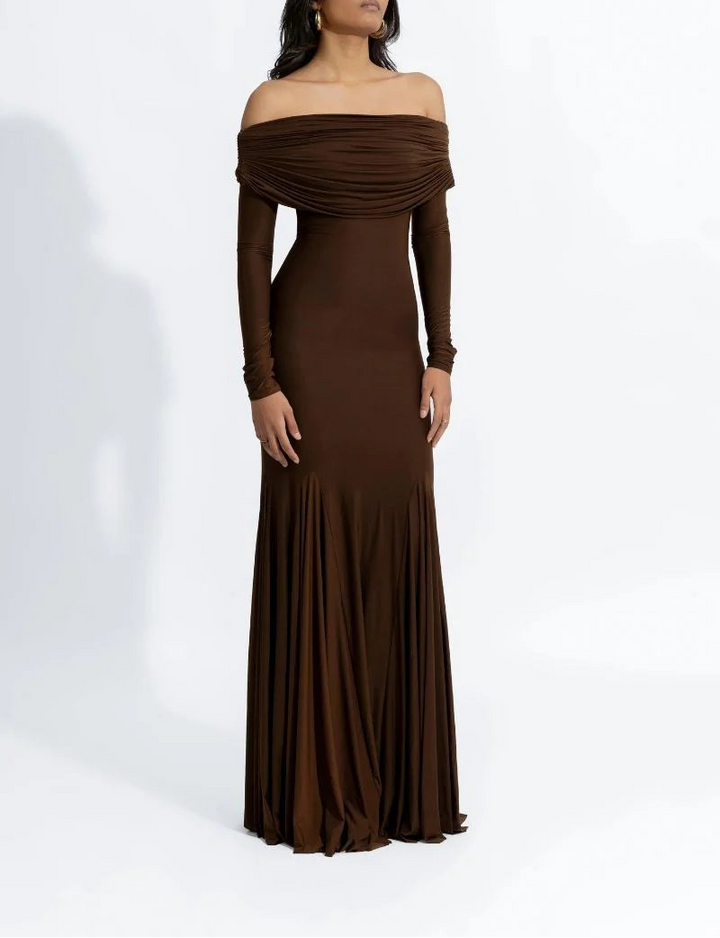 off-shoulder draped jersey gown – COCO