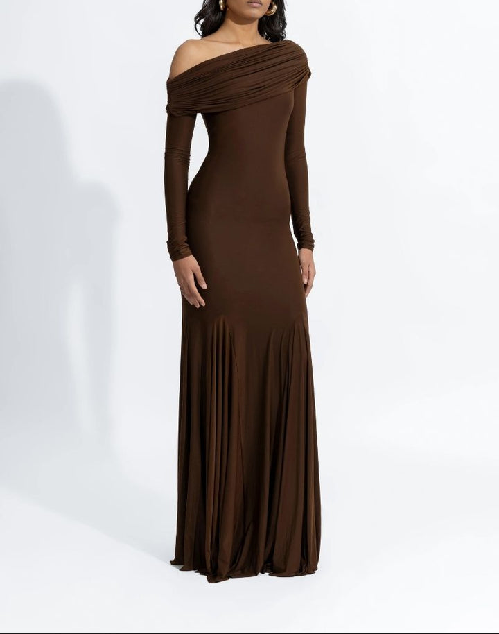 off-shoulder draped jersey gown – COCO