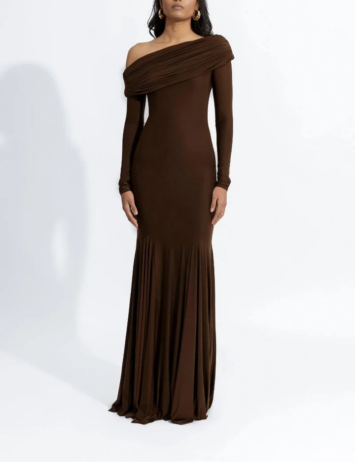 off-shoulder draped jersey gown – COCO