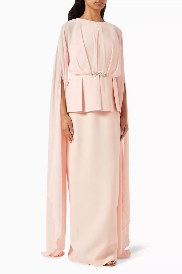 cape-sleeve embellished waist gown – NOIRH