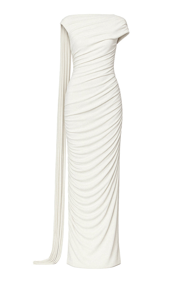ruched asymmetric gown with draped detailing – KALICIA