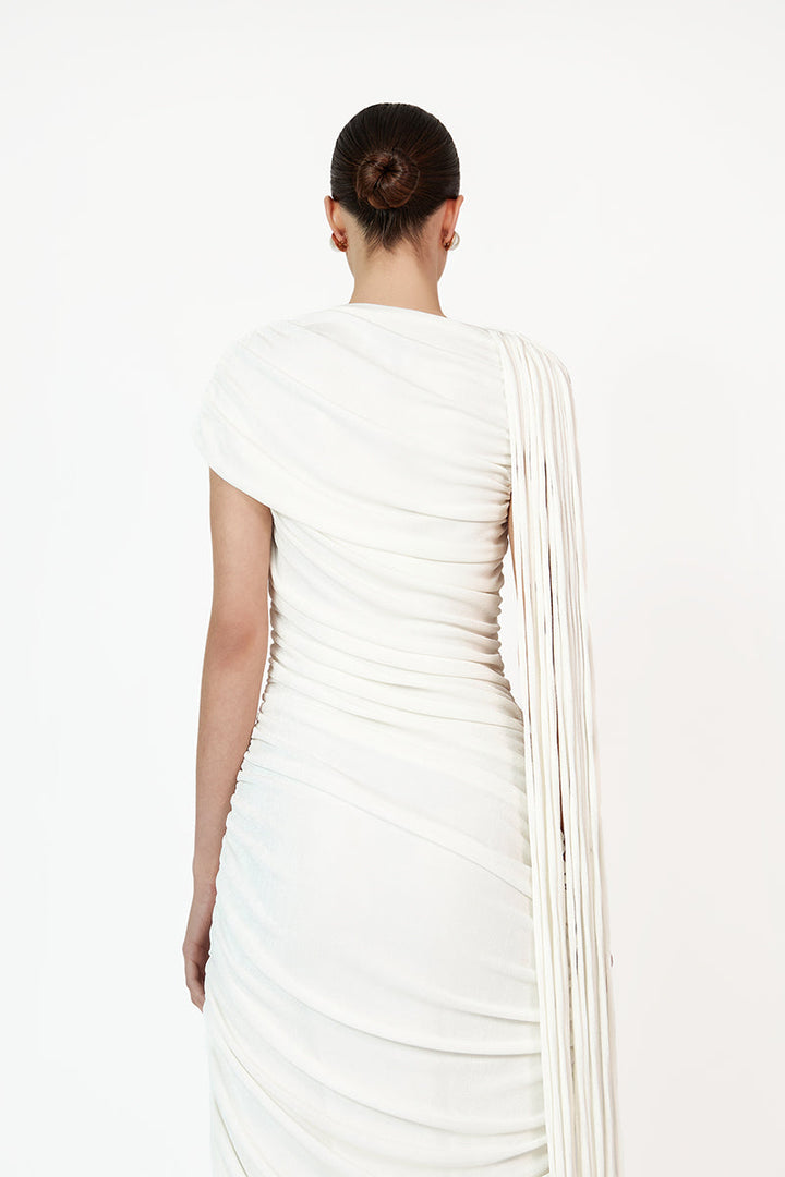 ruched asymmetric gown with draped detailing – KALICIA