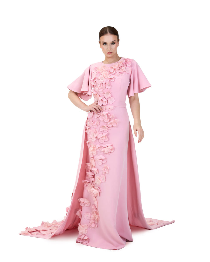 3D flowered dress with detachable train-Winsome