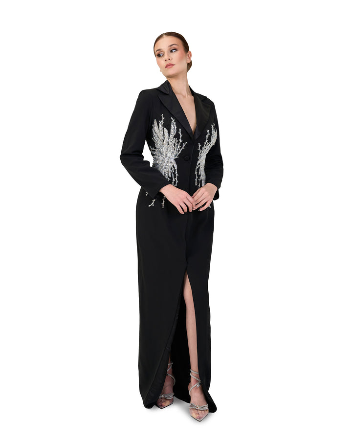 Sequined blazer dress with satin lapels