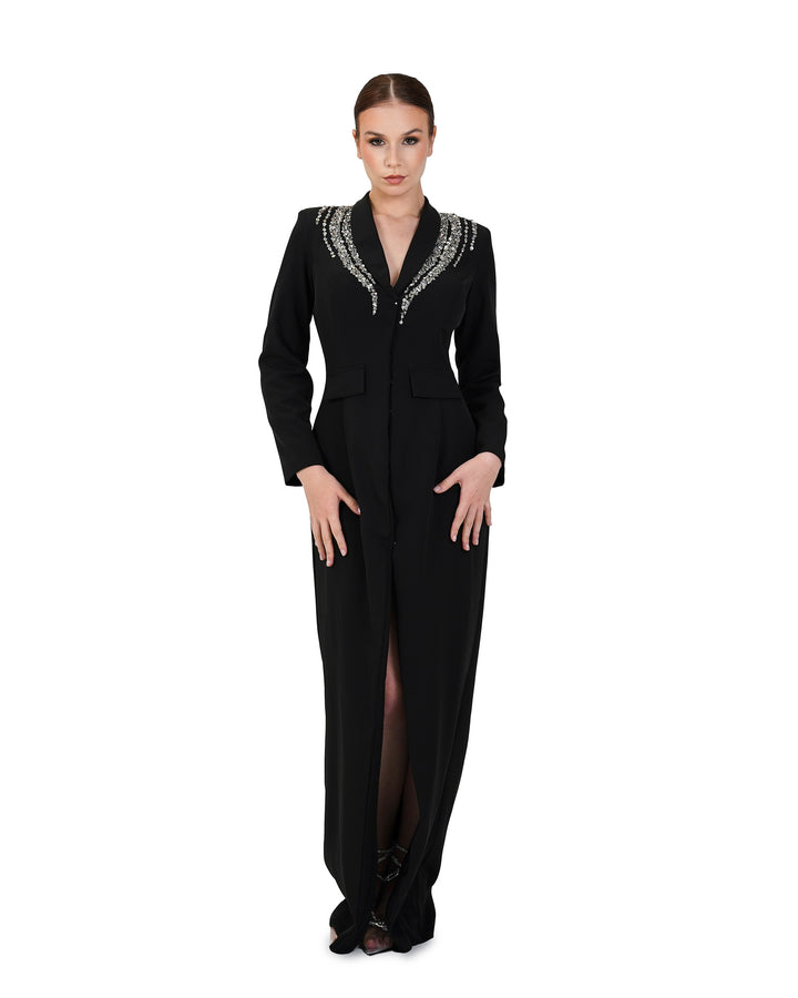 Blazer black dress with beaded shoulders-Fanie