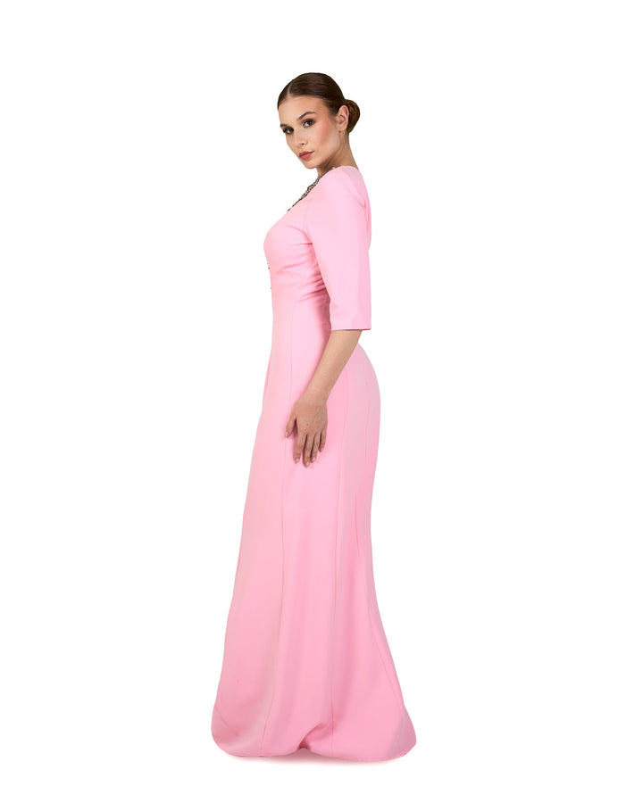 Sequinned neckline - long floor length pink dress