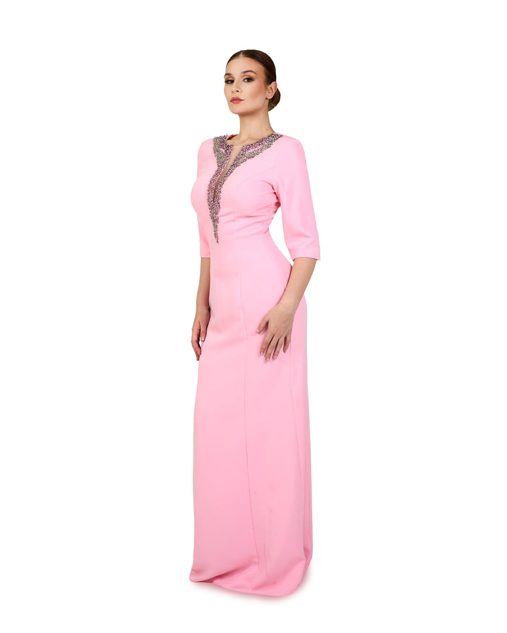 Sequinned neckline - long floor length pink dress