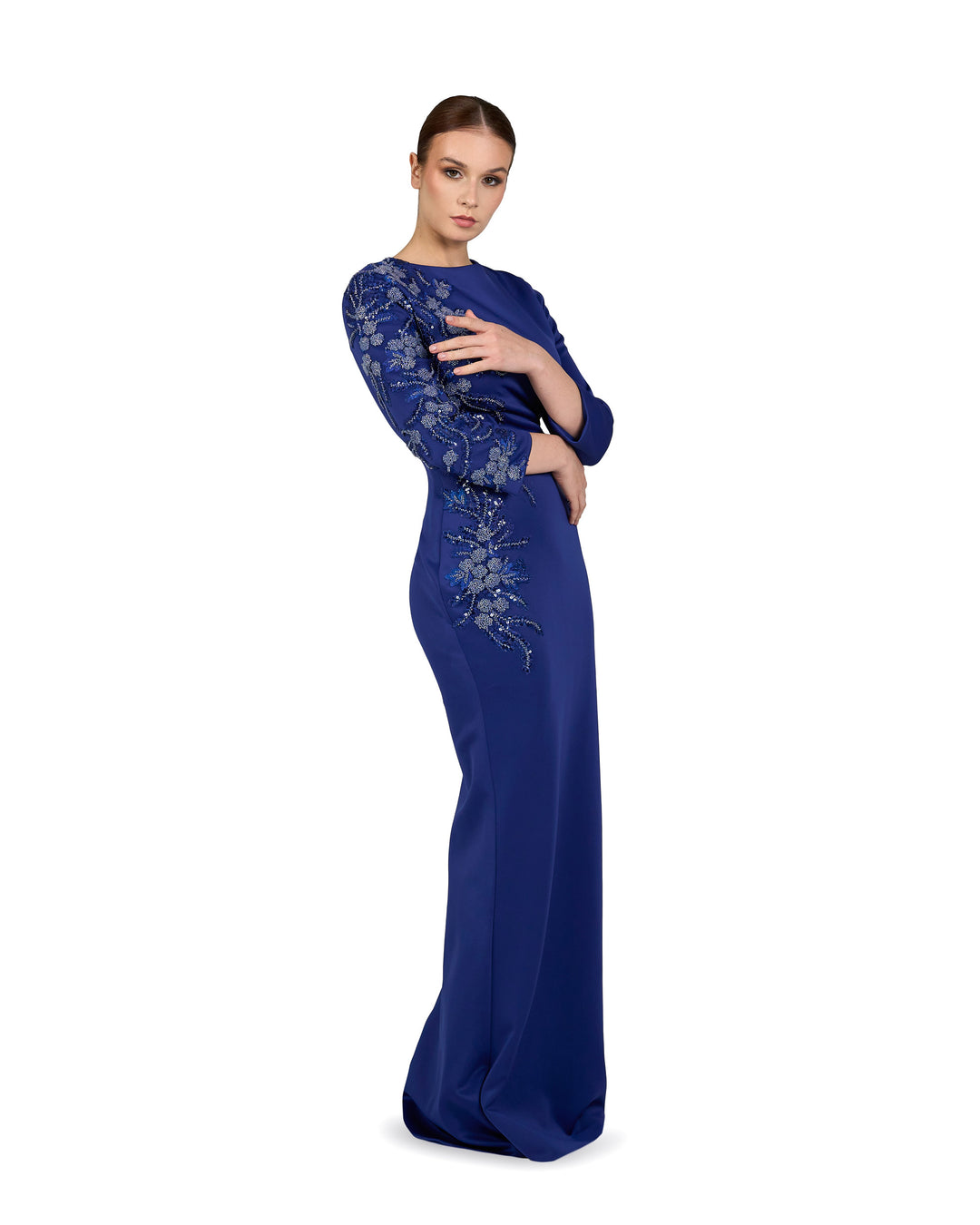 Long sleeve Floor-Length Dress with beaded side-Fadwa