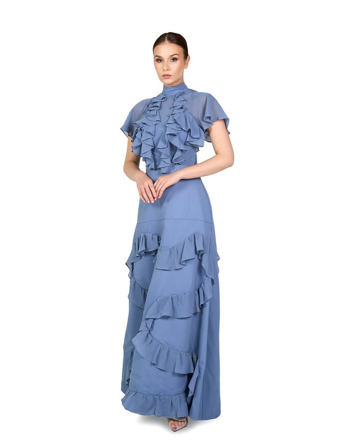 Ruffled dusty-blue dress