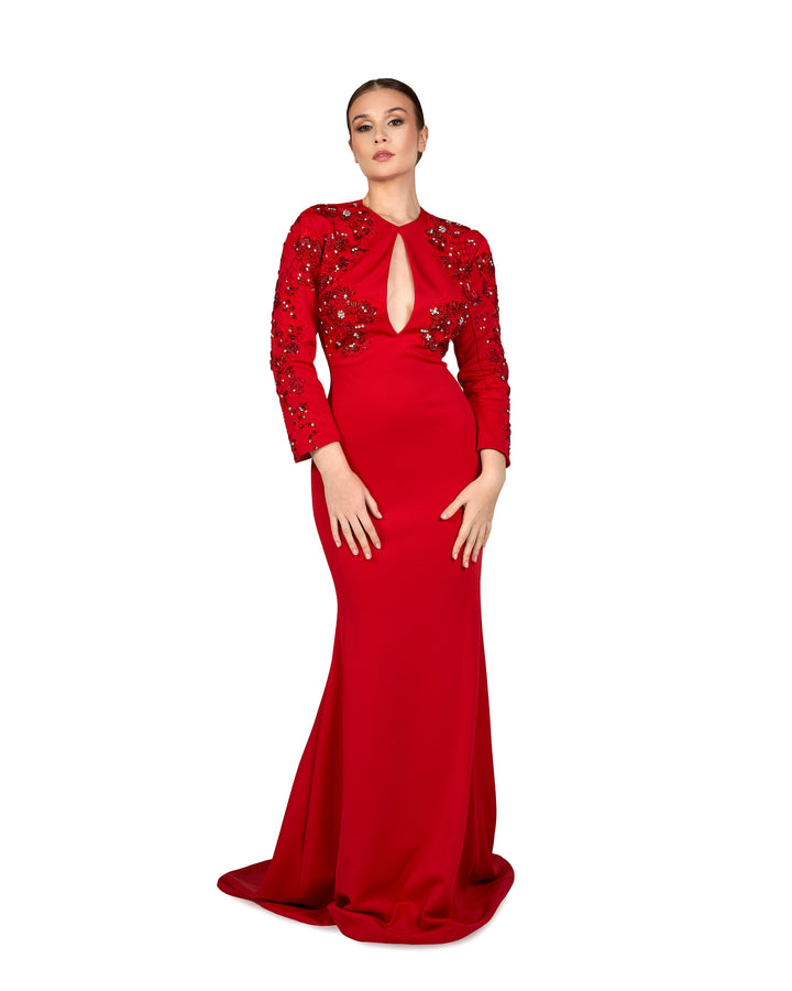 Sequined red dress with front neckline