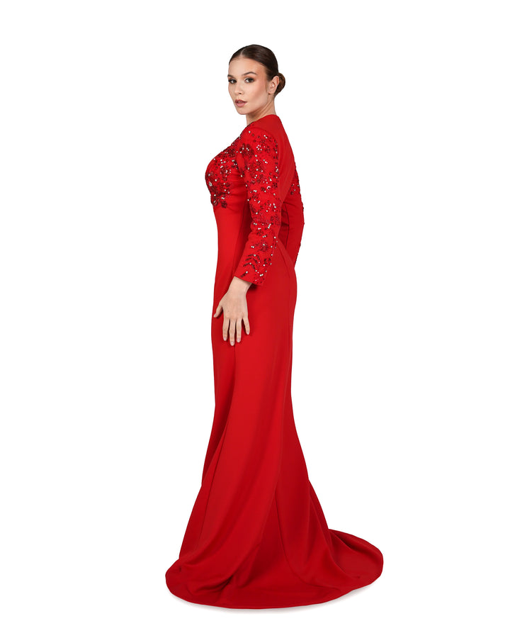 Sequined red dress with front neckline