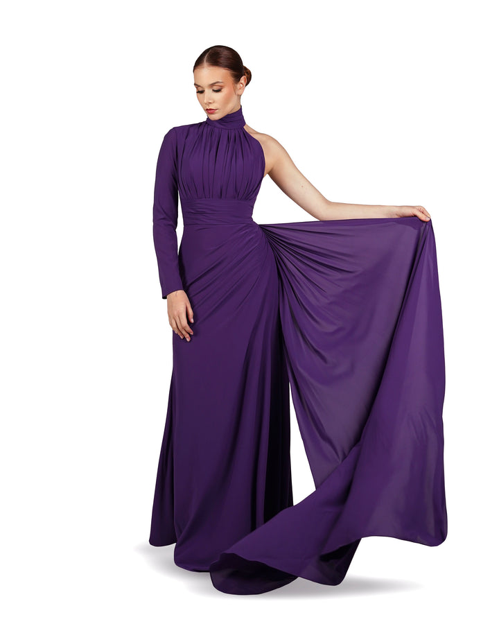 Draped shoulder off dress with side train-Julnar