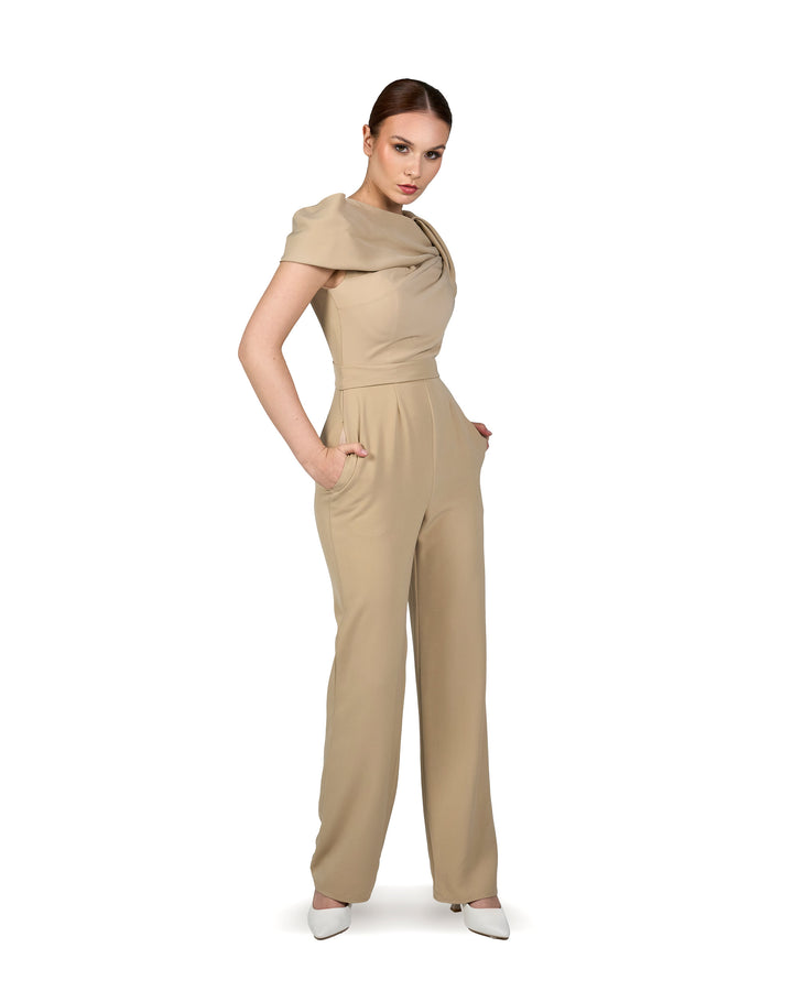 Draped neckline jumpsuit with waistband-Balsar