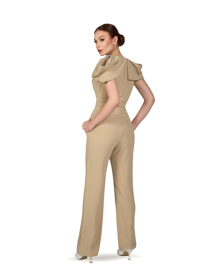 Draped neckline jumpsuit with waistband-Balsar