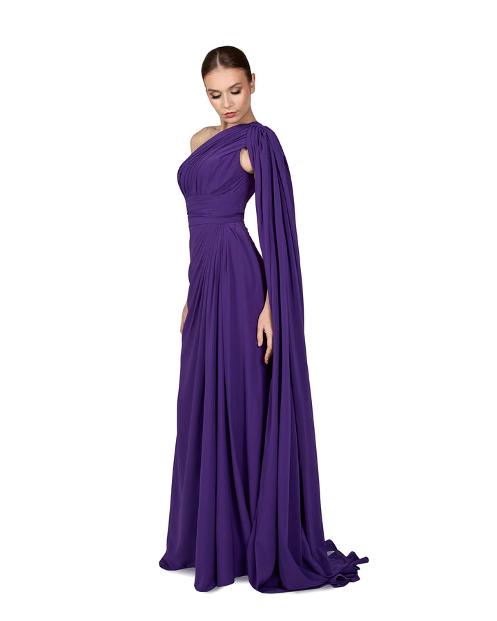 Shoulder off draped dress with long floor sleeve - VILLE