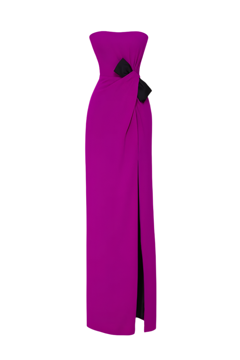 فستان بدون حمالات مع لمسات فيونكة متباينة – الفوشيا