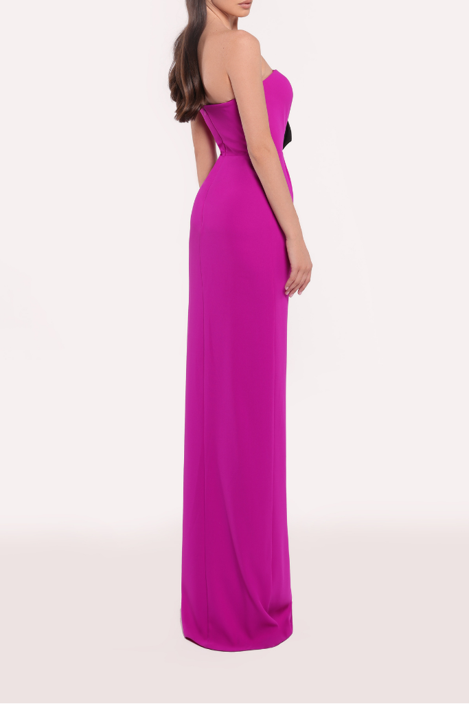 فستان بدون حمالات مع لمسات فيونكة متباينة – الفوشيا