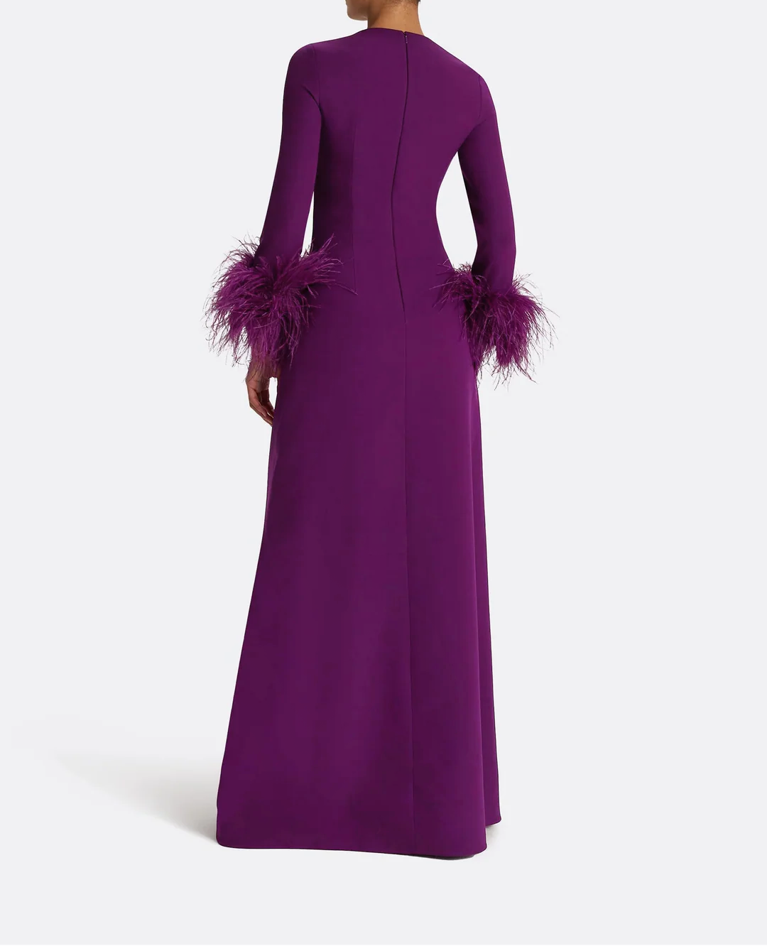 long-sleeve gown with feather-trim cuffs – AURORA