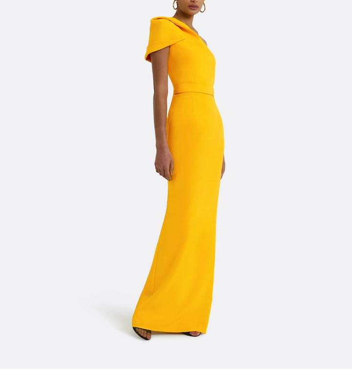 فستان عمودي بكتف واحد وأكمام منحوتة – سولارا