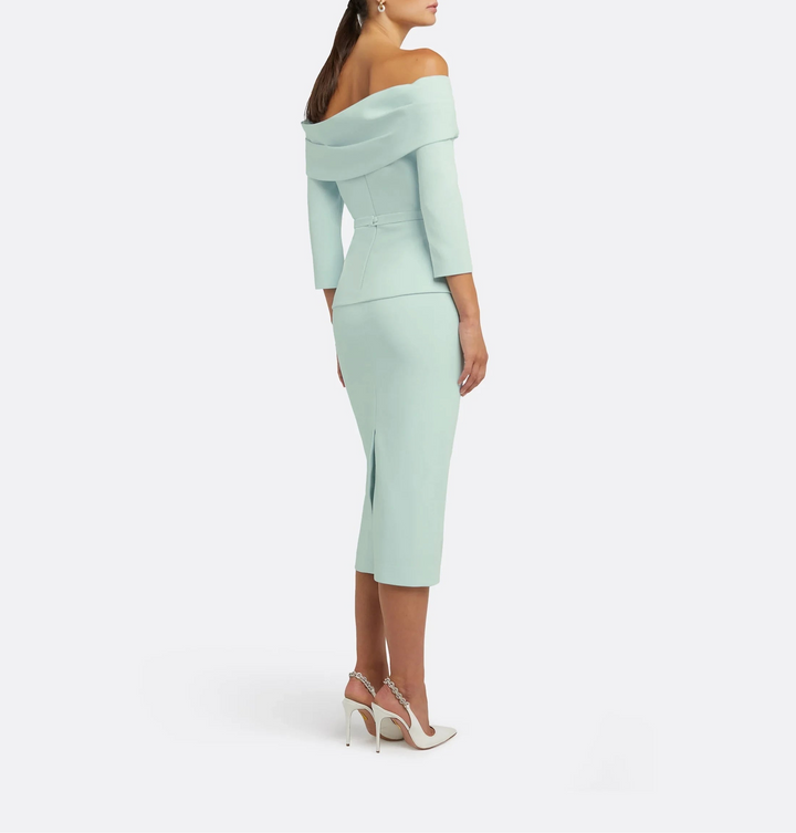 off-shoulder peplum midi dress with folded neckline – MINTA