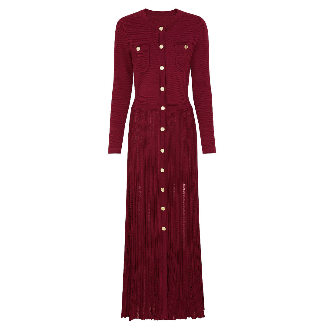 فستان محبوك بأكمام طويلة وأزرار أمامية – إلارا