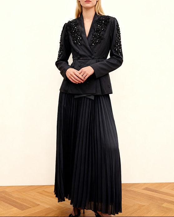 Embellished blazer with pleated midi skirt – SERENE