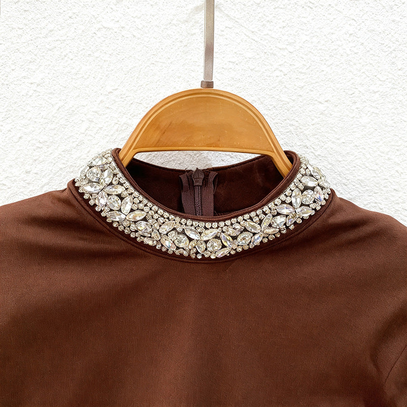 long-sleeve embellished draped midi dress – AURELIA