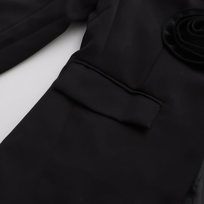 floral applique blazer and mesh midi skirt set – VELIXE