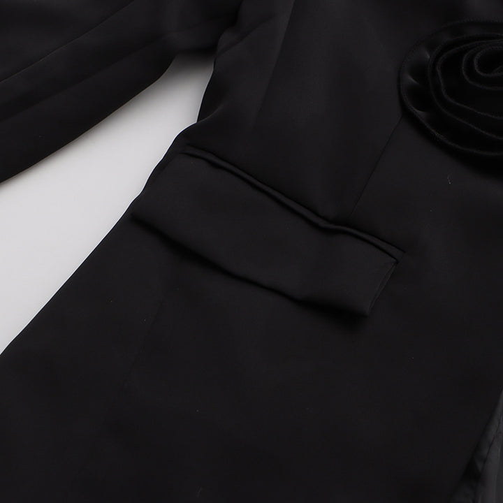 floral applique blazer and mesh midi skirt set – VELIXE