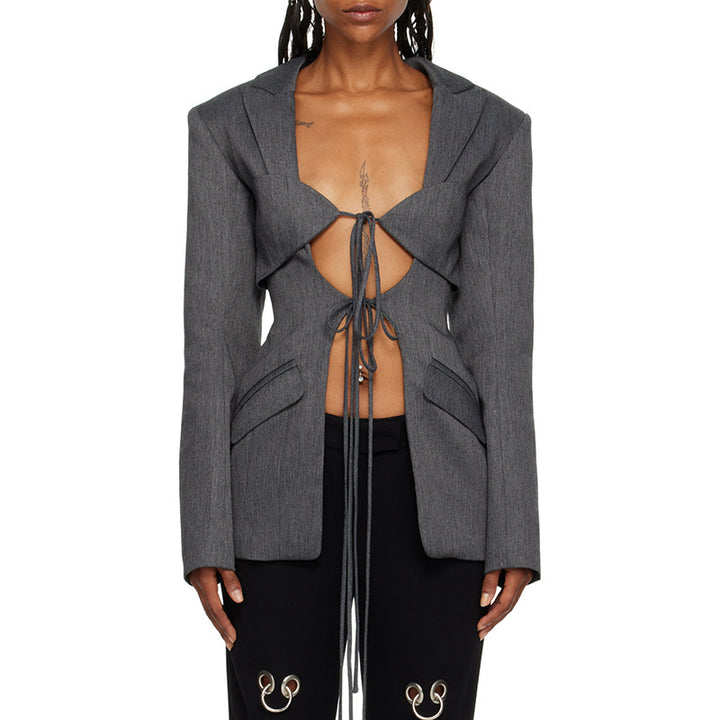 tailored blazer with front tie cutout design – MIRIKA