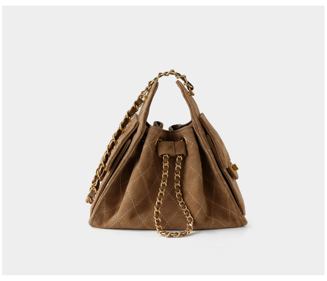 quilted suede bucket bag with chain strap – LIVIA